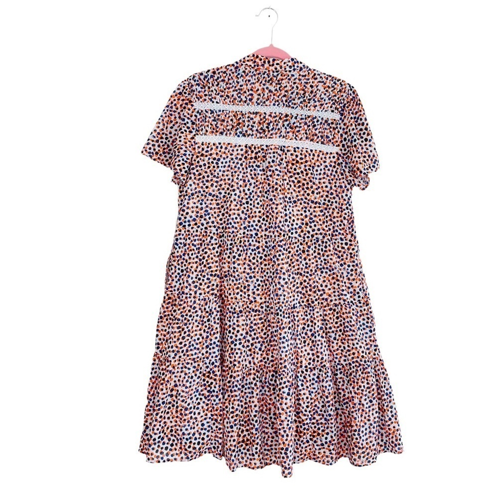 Anthropologie Georgina Tiered Shirtdress In Orange Blue Funky Dot M - Picture 13 of 14
